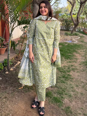 Pista Green A-line Full Suit Set by Sanskritam