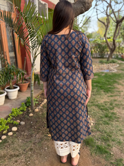 Indigo kali border kurta
