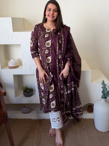 Burgundy Sanganeri Kurta duppata set
