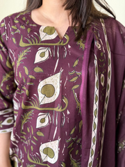 Burgundy Sanganeri Kurta duppata set