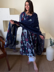 Dark blue ikkat aline kurta with duppata