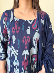 Dark blue ikkat aline kurta with duppata