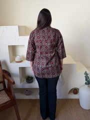 Coffee Ajrakh Shirt from the back by MySanskritam