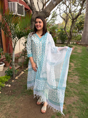 Light blue floral handblock Suit Set