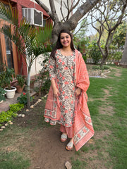 Peach floral Aline full suit set