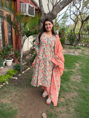 Peach floral Aline full suit set