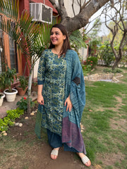 Indigo Mulmul full suit set with designer duppata