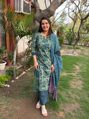 Indigo Mulmul full suit set with designer duppata