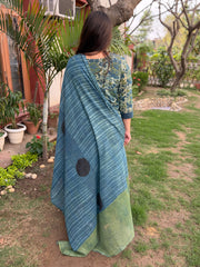 Indigo Mulmul full suit set with designer duppata