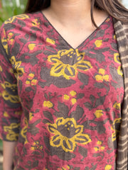 Brown floral suit set with designer duppata