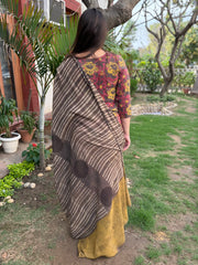 Brown floral suit set with designer duppata