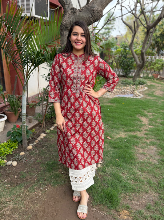 Maroon Flower bunch kurta