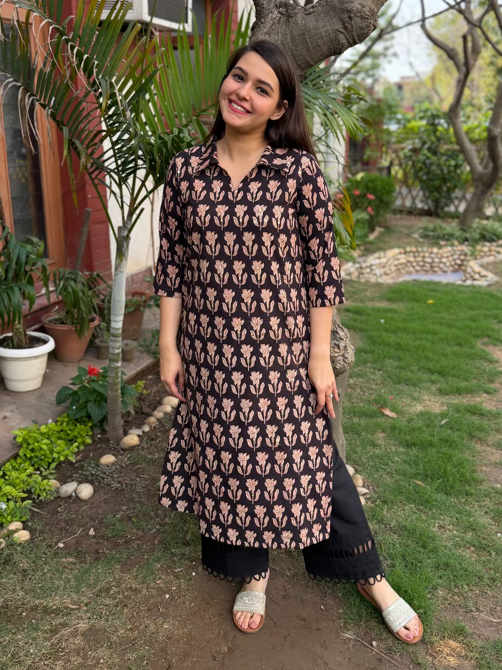 Black Bagru Collar Kurta by MySanskritam