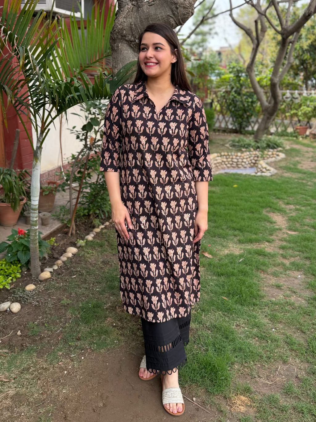 Black Bagru Collar Kurta by MySanskritam