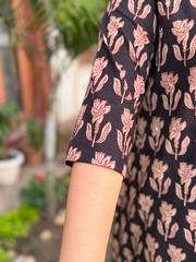 Black Bagru Collar Kurta sleeve detail by MySanskritam