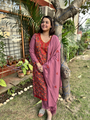 Pink embroidered Woollen full suit set