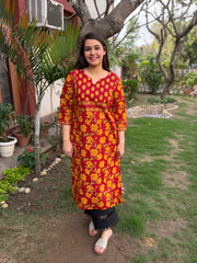 Orange-red Yoke kurta