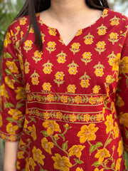 Orange-red Yoke kurta
