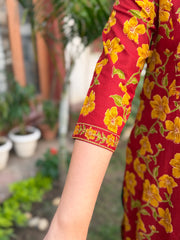 Orange-red Yoke kurta