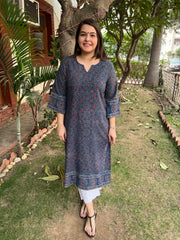 Indigo ajrakh amber kurta (umbrella sleeve)