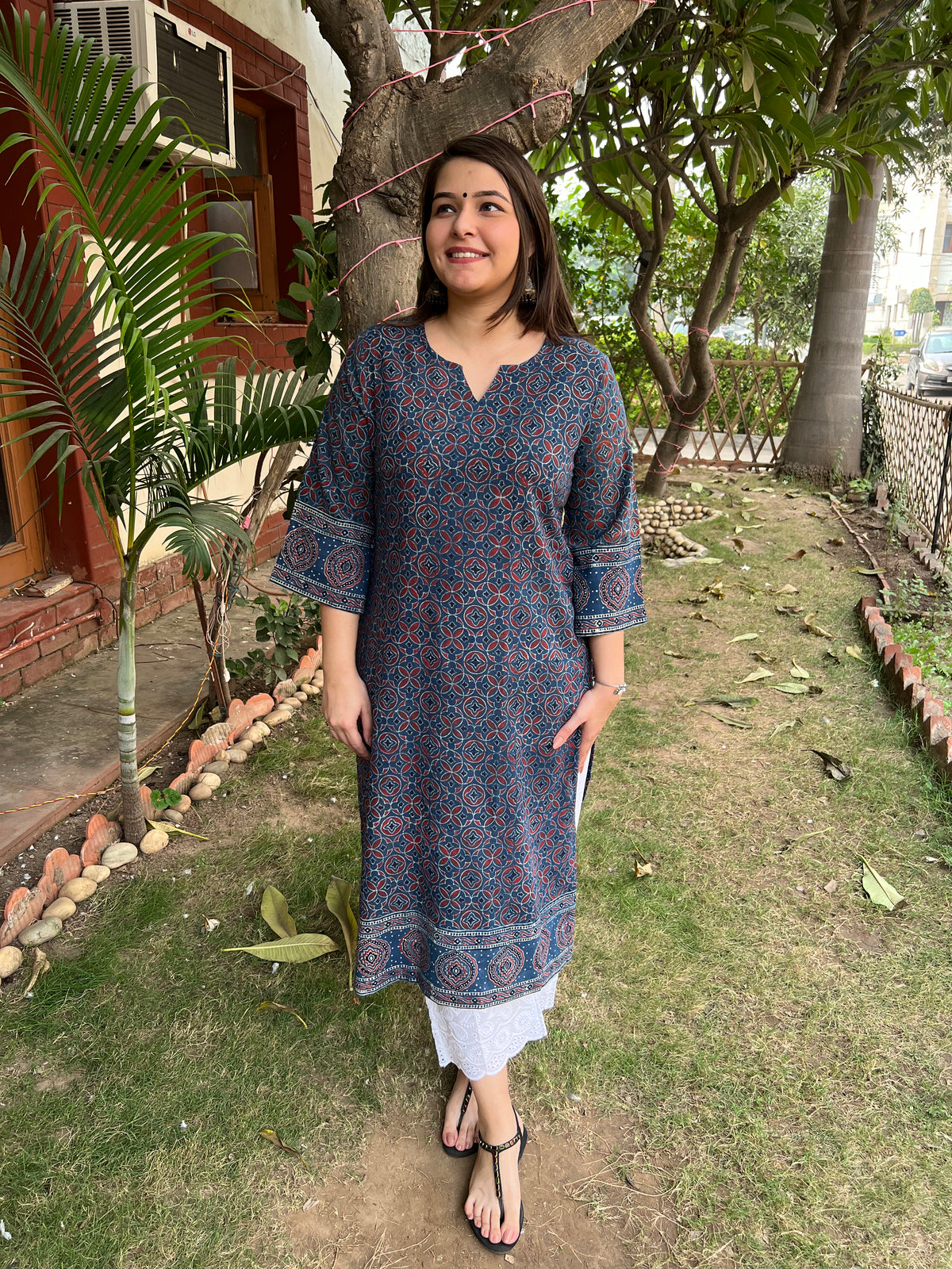 Indigo ajrakh amber kurta (umbrella sleeve)