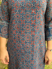Indigo ajrakh amber kurta (umbrella sleeve)