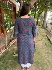 Indigo ajrakh amber kurta (umbrella sleeve)