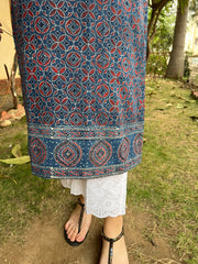 Indigo ajrakh amber kurta (umbrella sleeve)