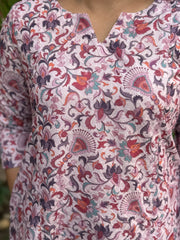 Soft pink embroidered floral aline kurta