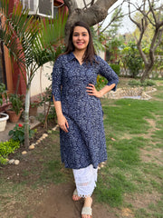 Indigo floral jaal collar kurta