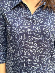 Indigo floral jaal collar kurta
