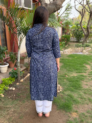 Indigo floral jaal collar kurta
