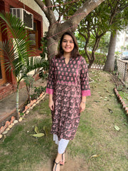 Grey magenta lace kurta