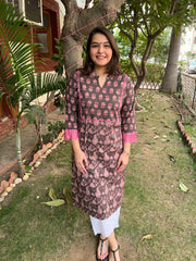 Grey magenta lace kurta