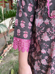 Grey magenta lace kurta