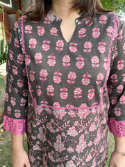 Grey magenta lace kurta