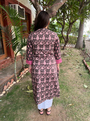 Grey magenta lace kurta
