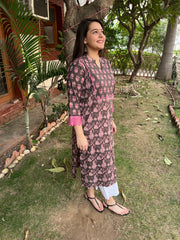 Grey magenta lace kurta