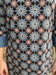 Navy Blue Floral Handblock Kurta