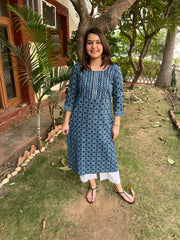 Indigo Blue Zigzag Yoke Kurta