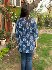 Indigo Kantha Buta Short Kurta from the back by MySanskritam
