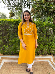 Mustard embroidered yoke kurta