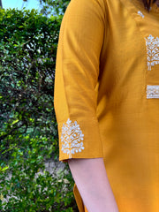 Mustard embroidered yoke kurta