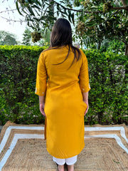 Mustard embroidered yoke kurta