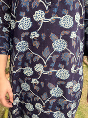 Dark Blue Leaf Button Kurta
