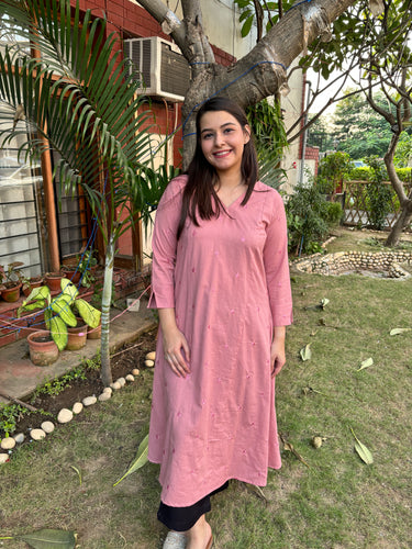 Soft pink embroidered A-line Kurta