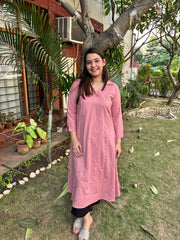 Soft pink embroidered A-line Kurta