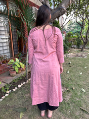 Soft pink embroidered A-line Kurta
