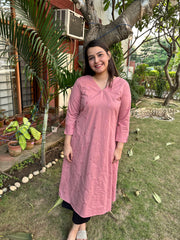 Soft pink embroidered A-line Kurta