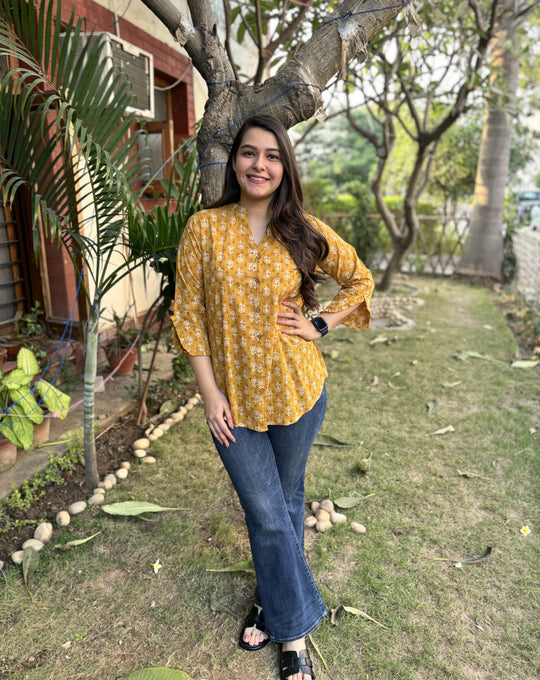 Mustard floral Button shirt